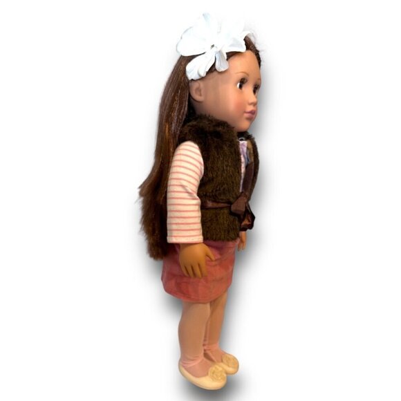 Sienna 18" Doll With Long Brown Hair Wearing Pink Skirt & Faux Fur Vest - Picture 7 of 15